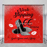 Aperturee - Aperturee Red Glitter High Heels Custom 66th Birthday Backdrop